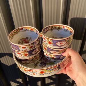 Vintage Mizuko Japanese Floral Serving Dish & Bowl Set
